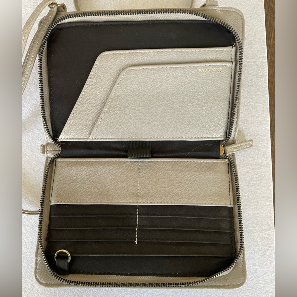 TAUPE GREY TRAVEL ORGANIZER CROSSBODY PURSE - Picture 12 of 16